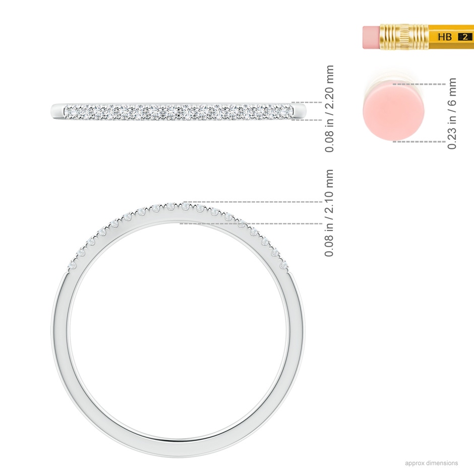 1.2mm GVS2 Fishtail Set Diamond Semi Eternity Wedding Band for Her in White Gold ruler