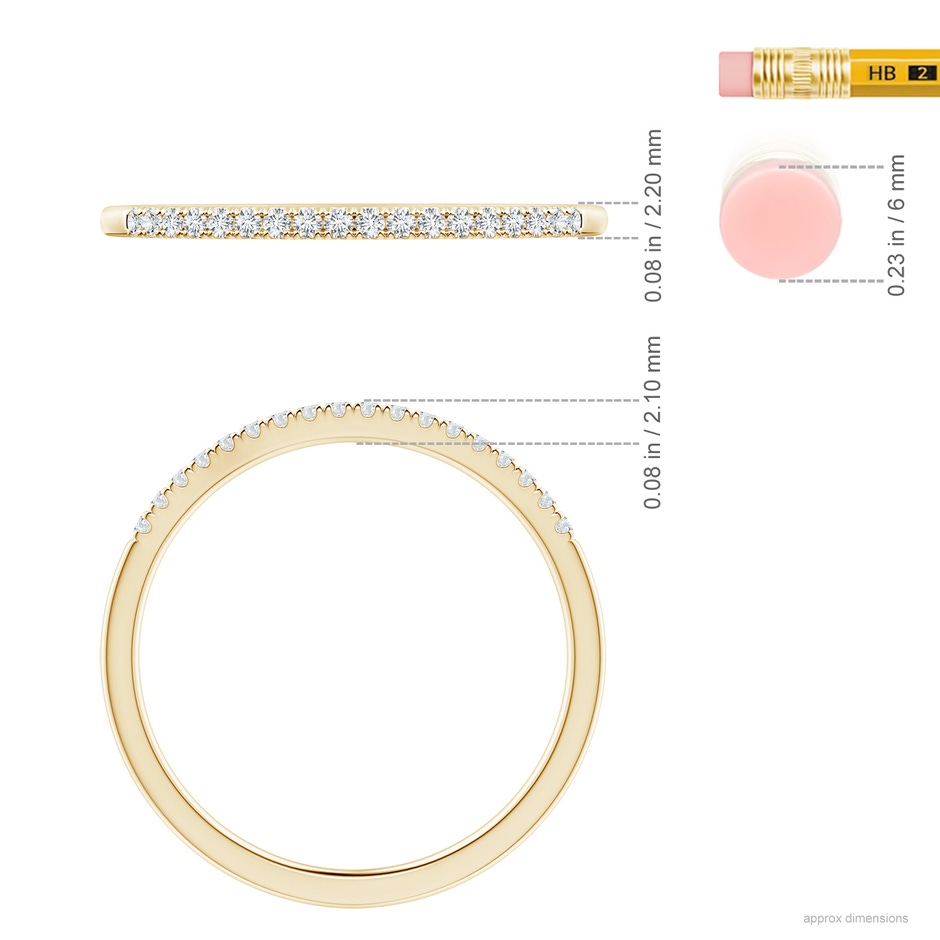 1.2mm GVS2 Fishtail Set Diamond Semi Eternity Wedding Band for Her in Yellow Gold ruler
