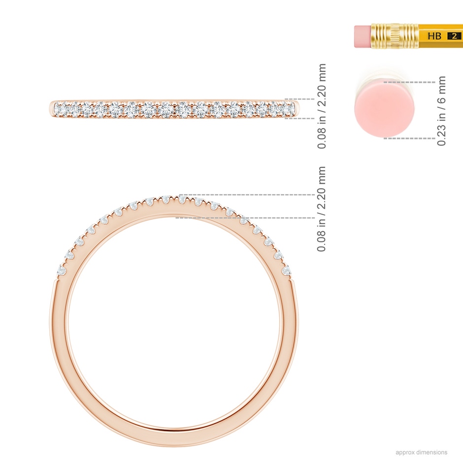 1.3mm GVS2 Fishtail Set Diamond Semi Eternity Wedding Band for Her in Rose Gold ruler