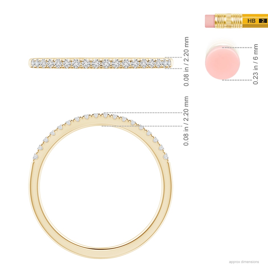 1.3mm HSI2 Fishtail Set Diamond Semi Eternity Wedding Band for Her in Yellow Gold ruler