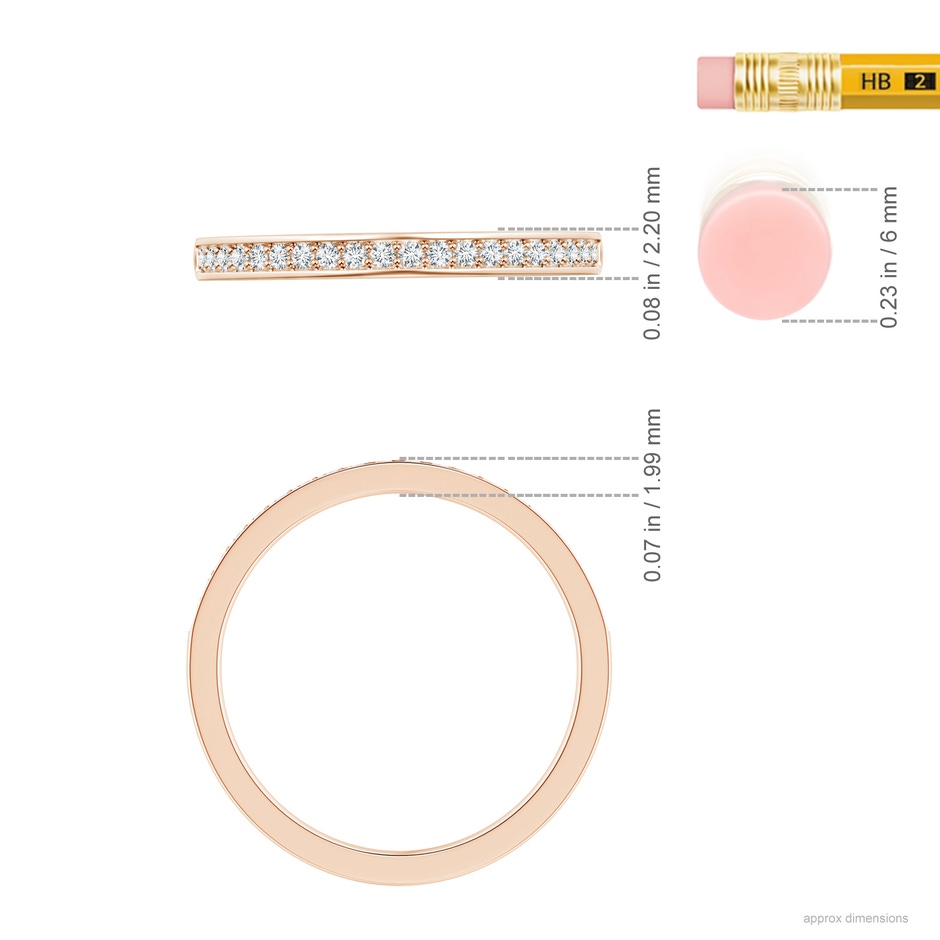 1.2mm GVS2 Pavé Set Half Eternity Women's Diamond Wedding Band in Rose Gold ruler