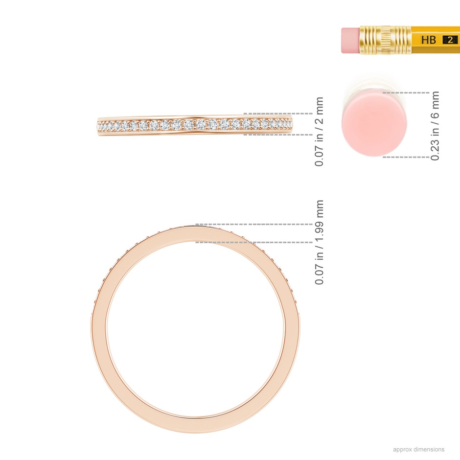 1mm GVS2 Pavé Set Half Eternity Women's Diamond Wedding Band in Rose Gold ruler