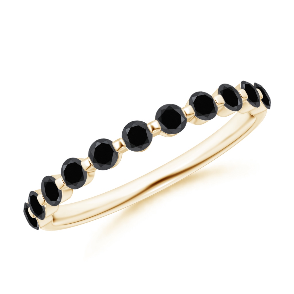 2.2mm AA Floating Black Diamond Semi Eternity Wedding Band for Her in Yellow Gold