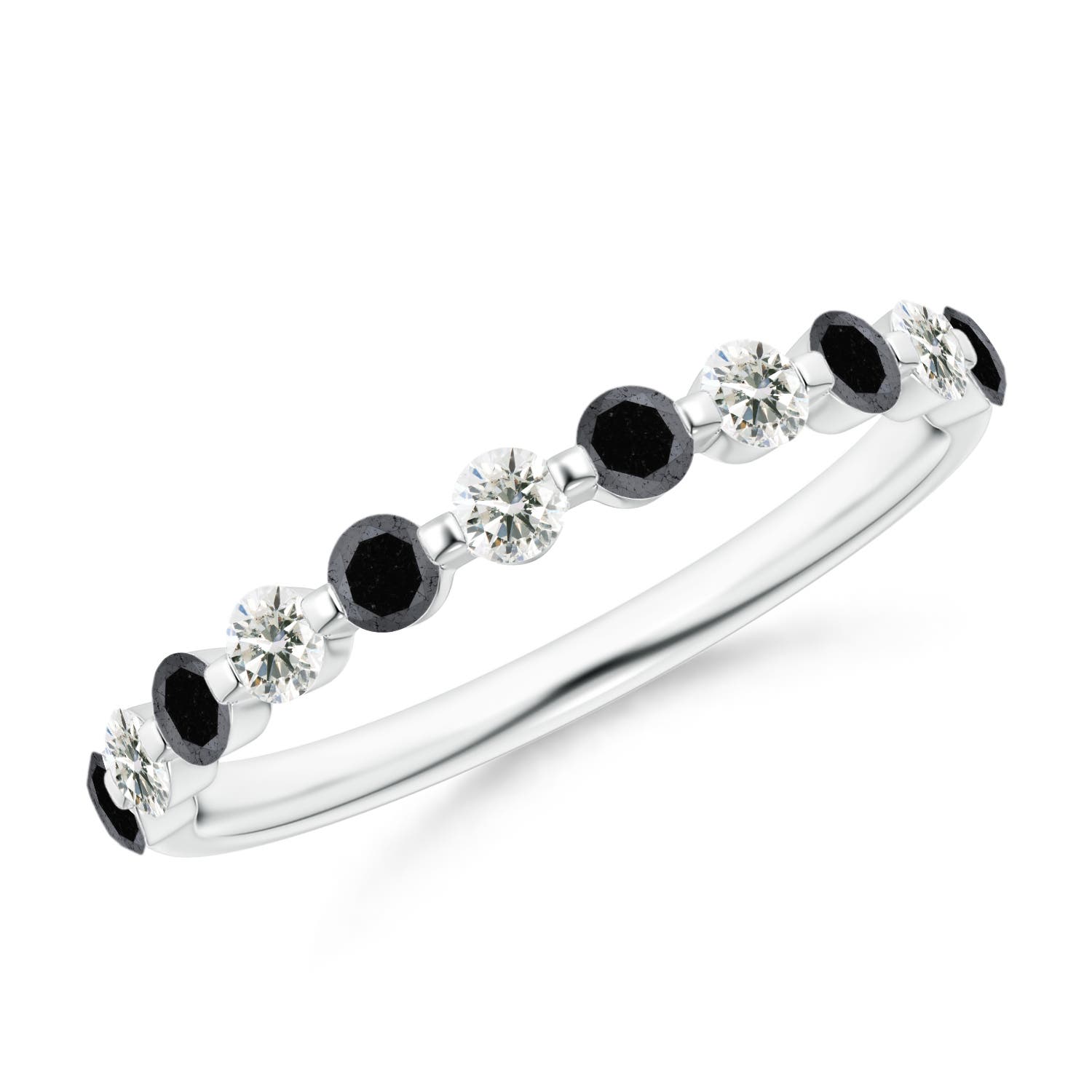 2.2mm A Floating Black and White Diamond Semi Eternity Wedding Band in P950 Platinum