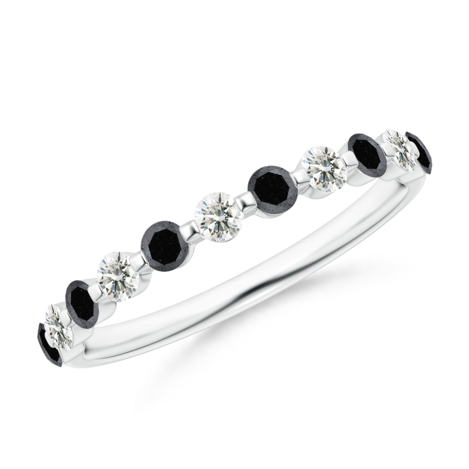 2.2mm A Floating Black and White Diamond Semi Eternity Wedding Band in P950 Platinum 