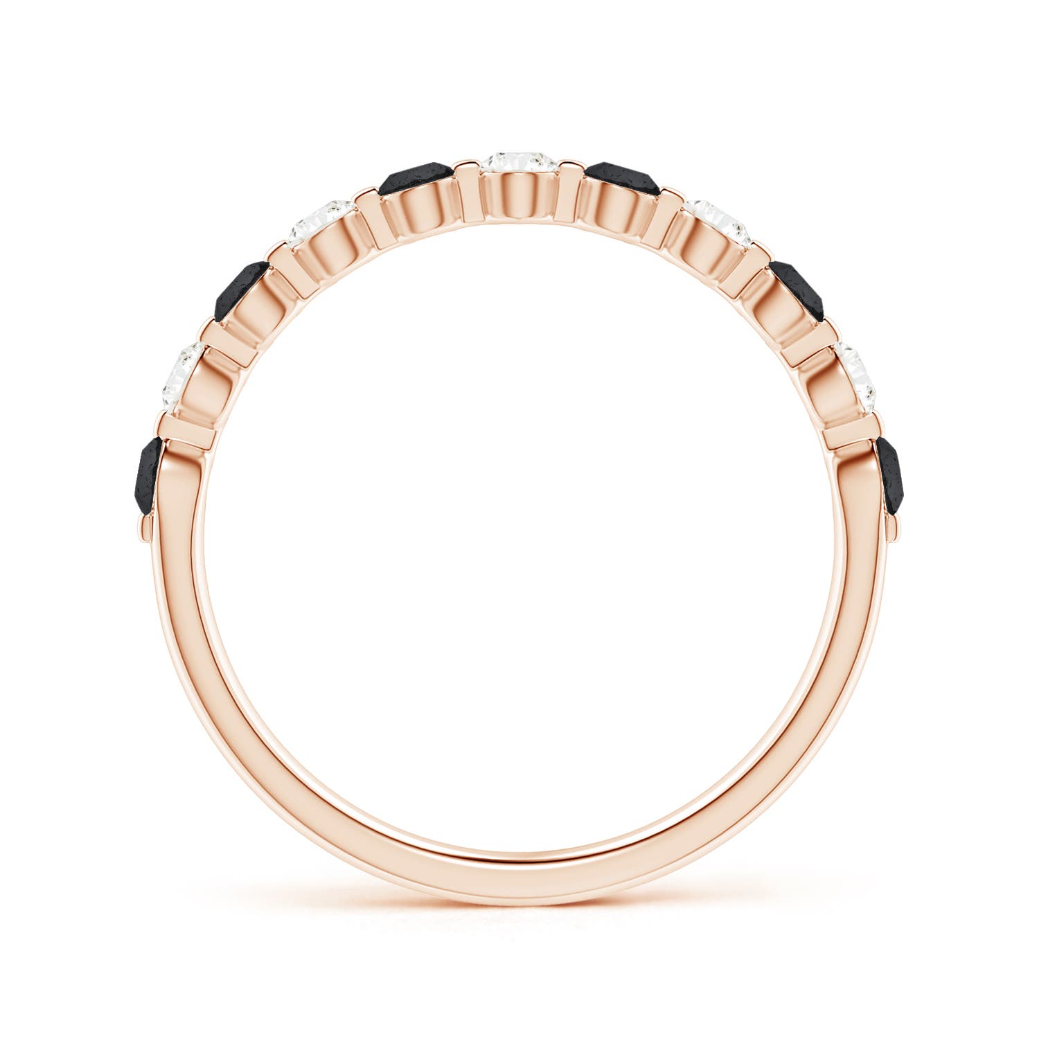 2.2mm A Floating Black and White Diamond Semi Eternity Wedding Band in Rose Gold