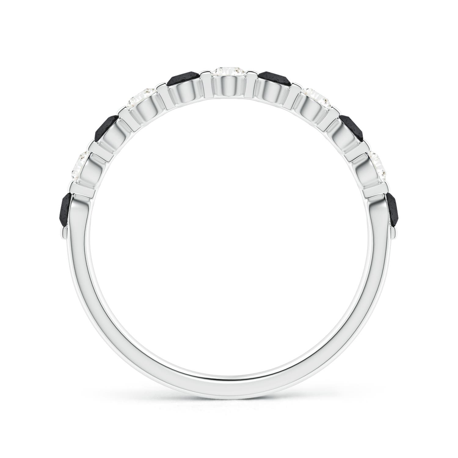 2.2mm A Floating Black and White Diamond Semi Eternity Wedding Band in White Gold