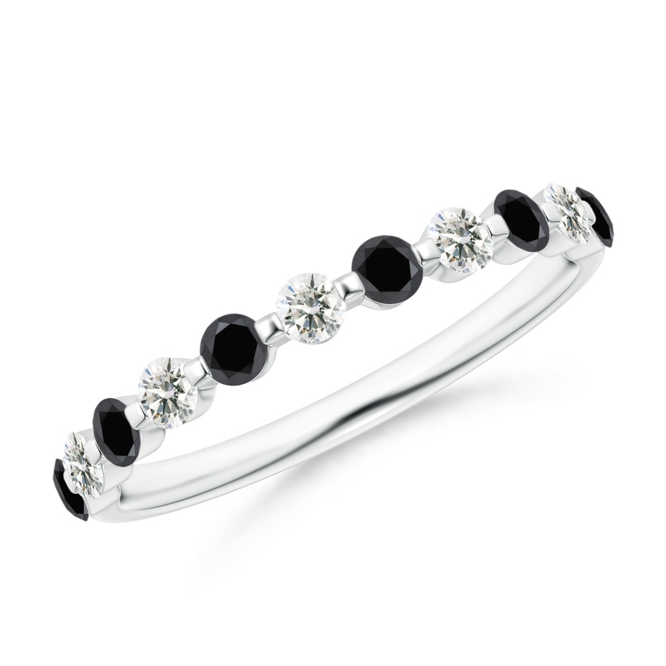 2.2mm AA Floating Black and White Diamond Semi Eternity Wedding Band in White Gold 