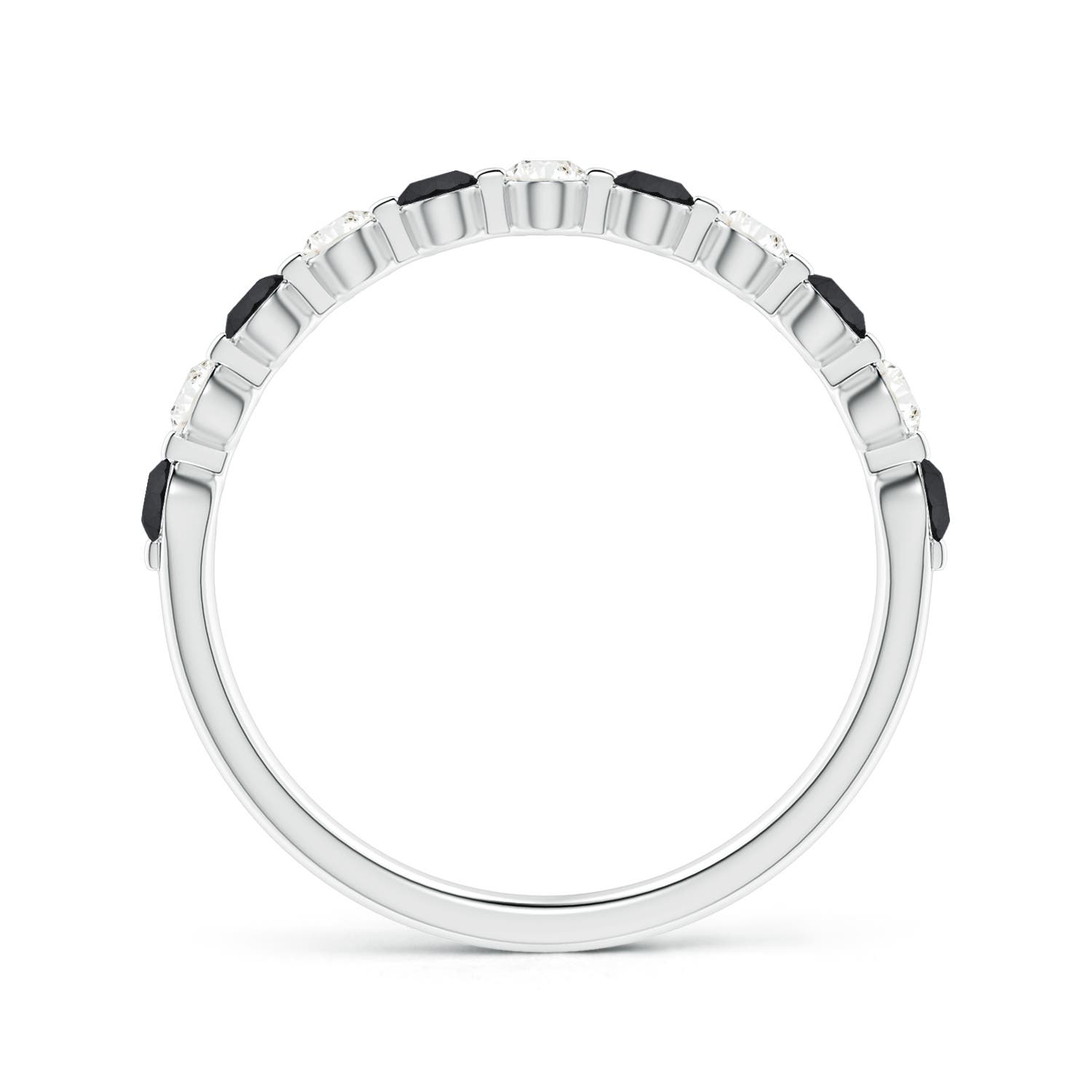 2.2mm AA Floating Black and White Diamond Semi Eternity Wedding Band in White Gold