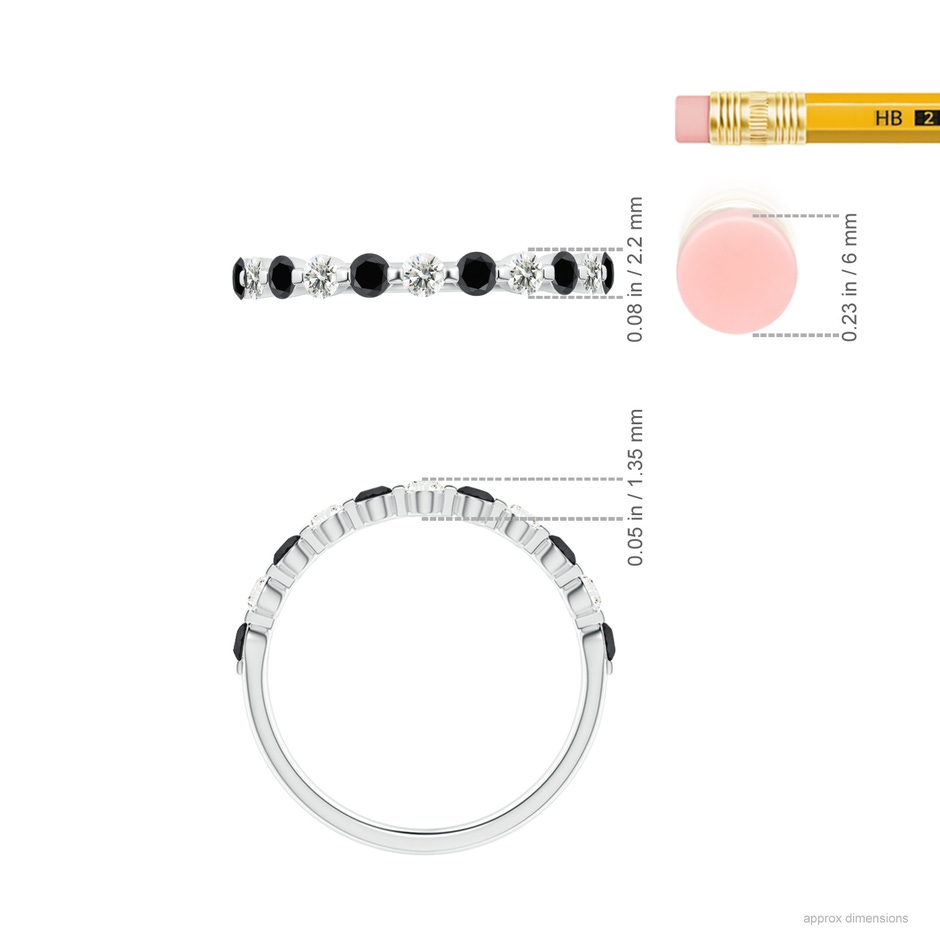 2.2mm AA Floating Black and White Diamond Semi Eternity Wedding Band in White Gold ruler