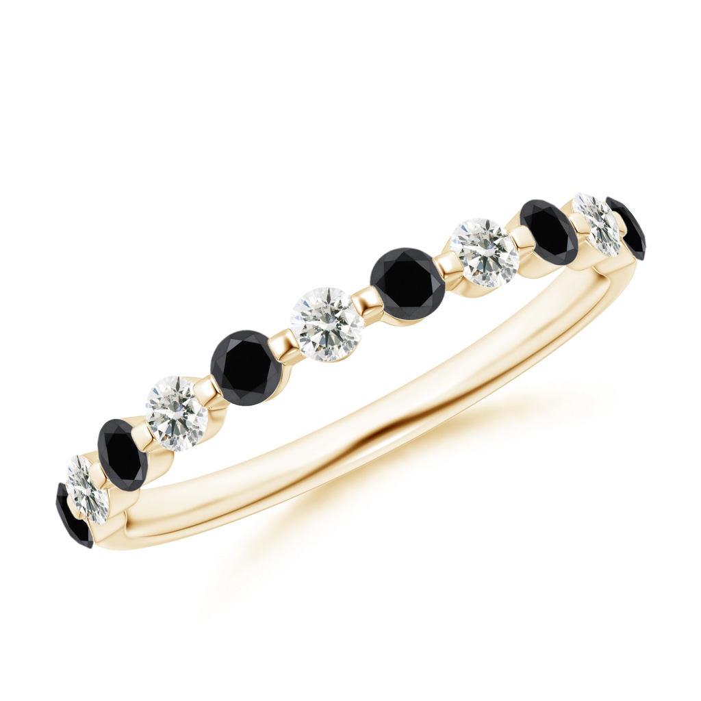2.2mm AA Floating Black and White Diamond Semi Eternity Wedding Band in Yellow Gold