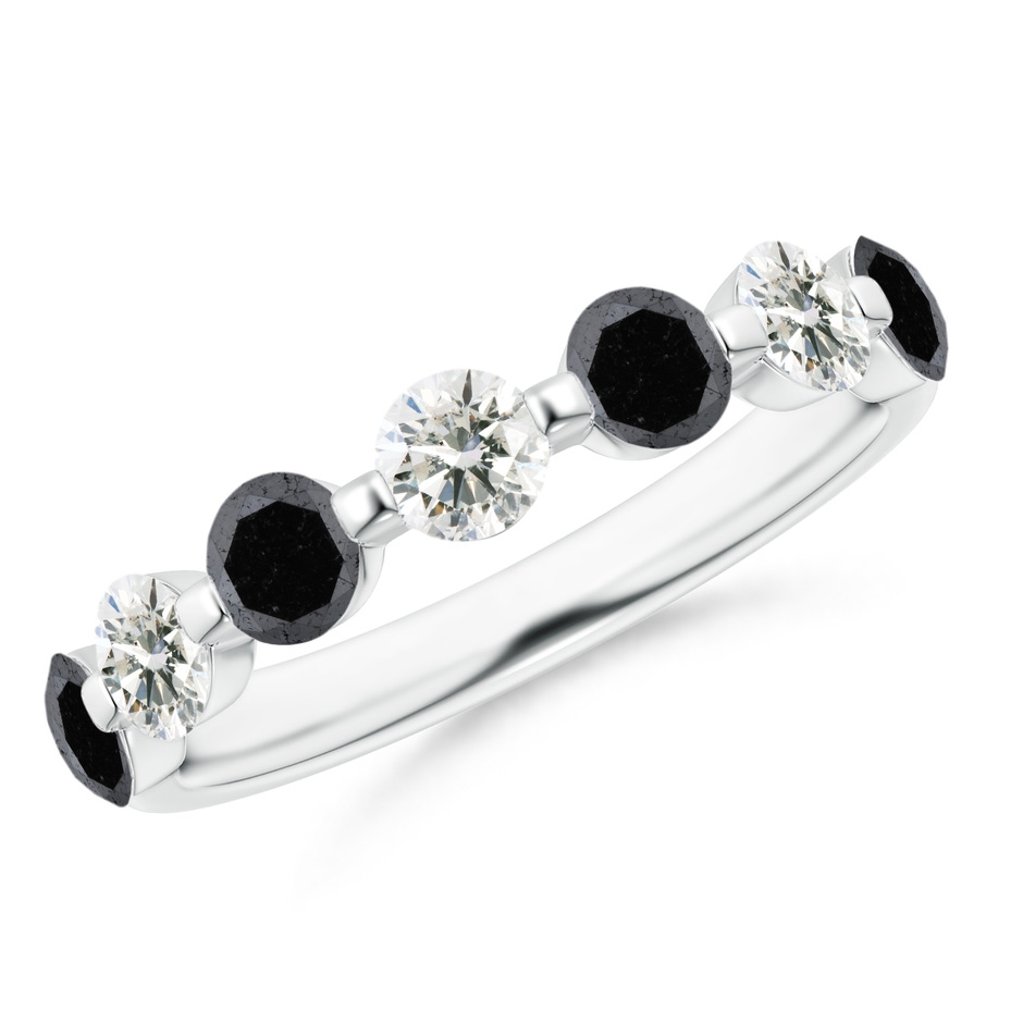 3.6mm A Floating Black and White Diamond Semi Eternity Wedding Band in White Gold 