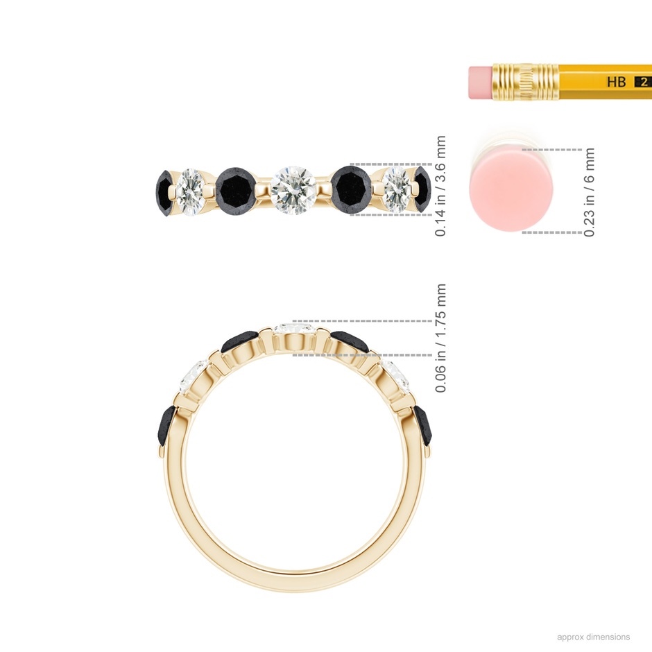 3.6mm A Floating Black and White Diamond Semi Eternity Wedding Band in Yellow Gold ruler