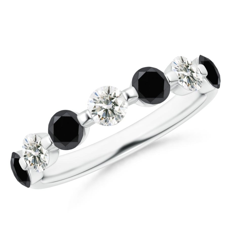 3.6mm AA Floating Black and White Diamond Semi Eternity Wedding Band in P950 Platinum 