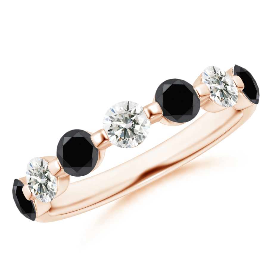 3.6mm AA Floating Black and White Diamond Semi Eternity Wedding Band in Rose Gold 