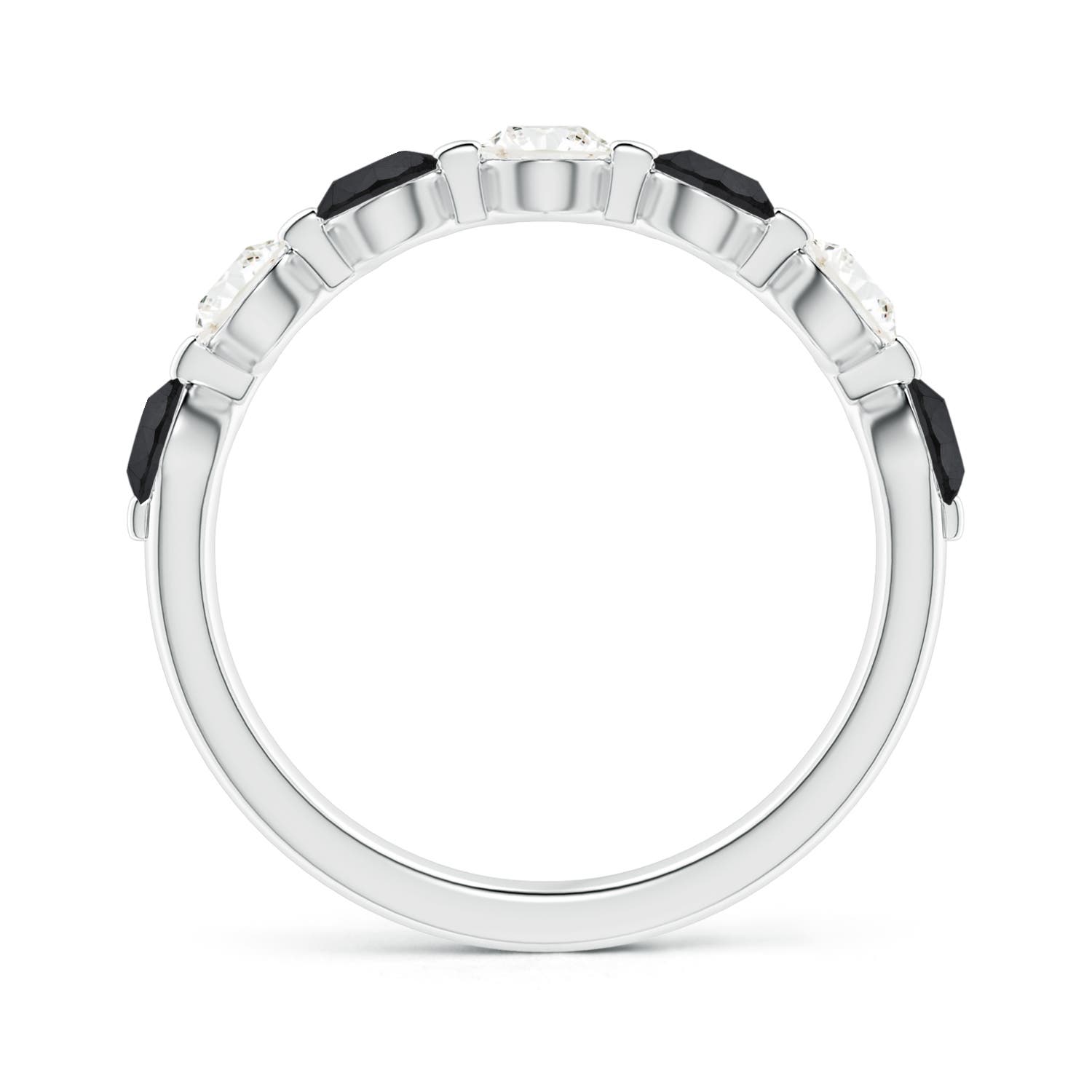 3.6mm AA Floating Black and White Diamond Semi Eternity Wedding Band in White Gold