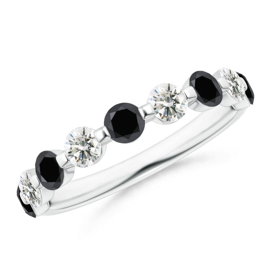 3mm AA Floating Black and White Diamond Semi Eternity Wedding Band in P950 Platinum 