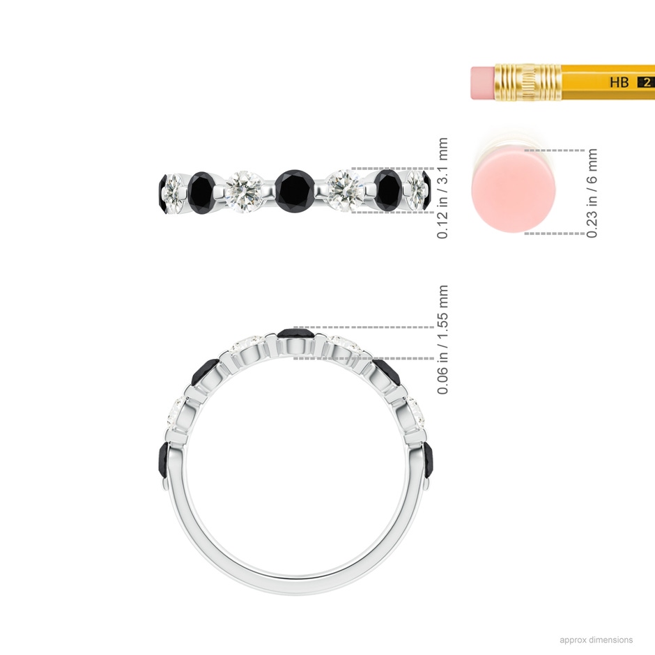 3mm AA Floating Black and White Diamond Semi Eternity Wedding Band in P950 Platinum ruler