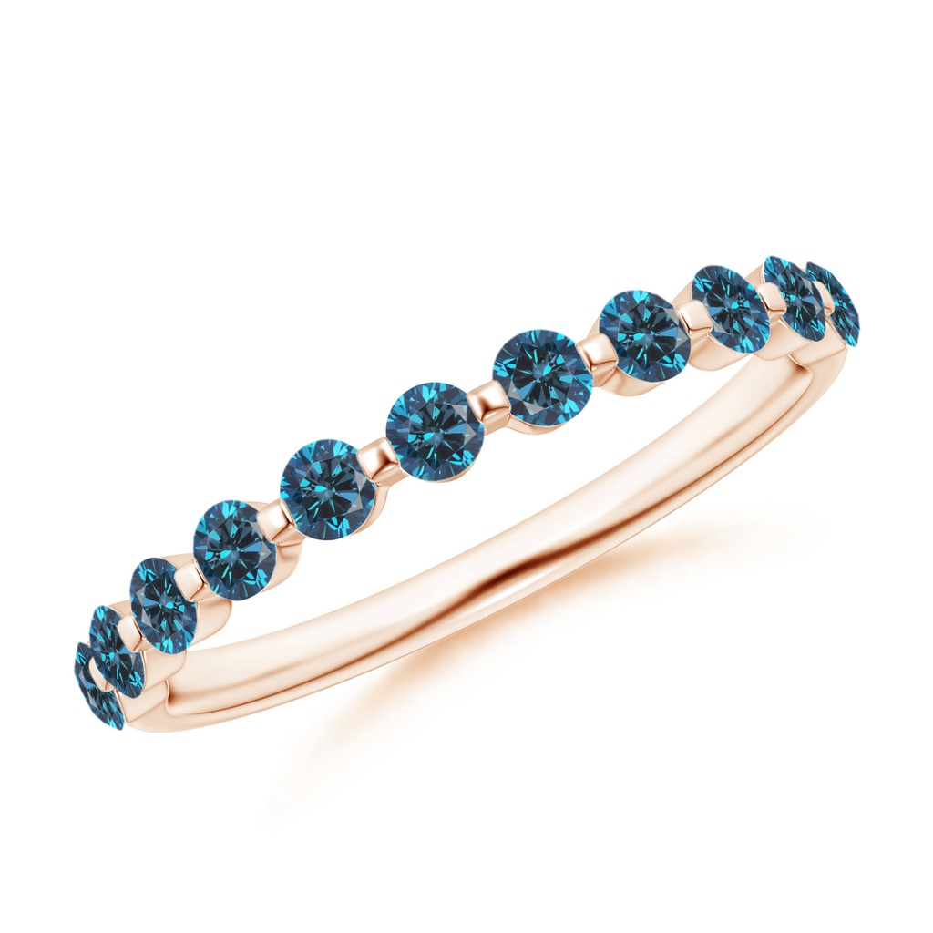 2.2mm AAA Floating Blue Diamond Semi Eternity Wedding Band for Her in Rose Gold