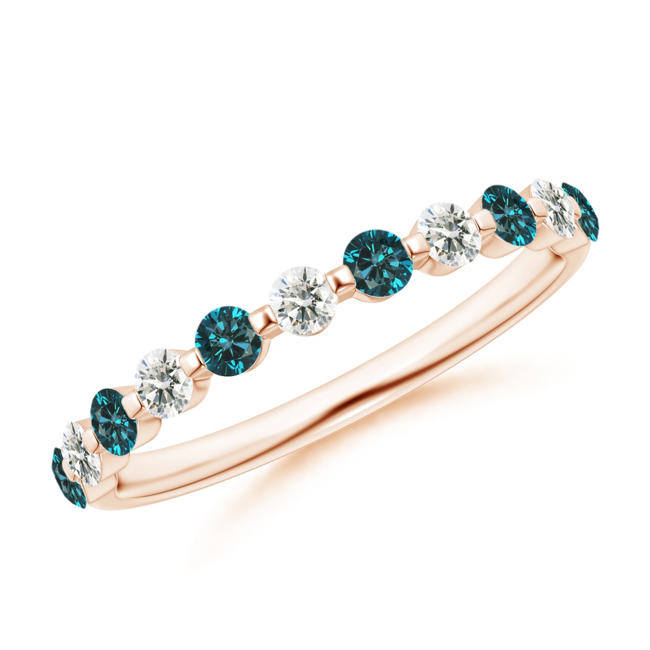 2.2mm AA Floating Blue and White Diamond Semi Eternity Wedding Band in Rose Gold 