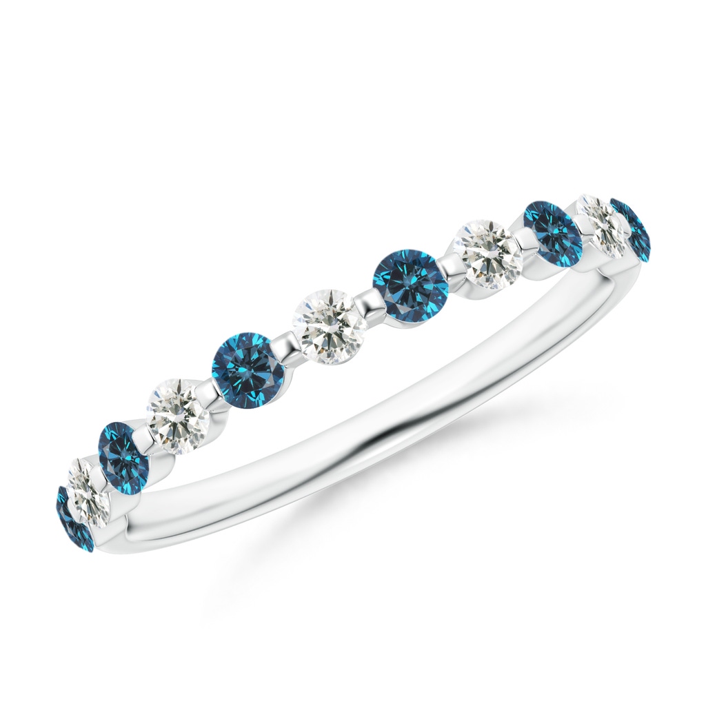 2.2mm AAA Floating Blue and White Diamond Semi Eternity Wedding Band in P950 Platinum