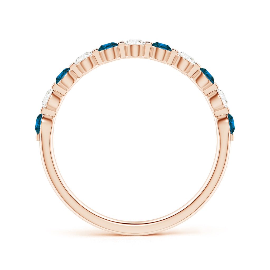 2.2mm AAA Floating Blue and White Diamond Semi Eternity Wedding Band in Rose Gold - side 1