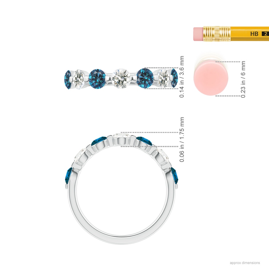 3.6mm AAA Floating Blue and White Diamond Semi Eternity Wedding Band in P950 Platinum ruler
