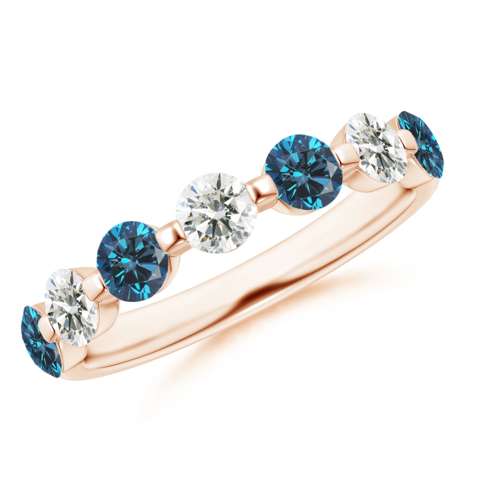 3.6mm AAA Floating Blue and White Diamond Semi Eternity Wedding Band in Rose Gold 