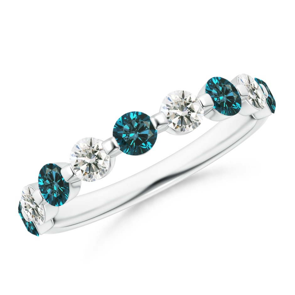 3mm AA Floating Blue and White Diamond Semi Eternity Wedding Band in White Gold 