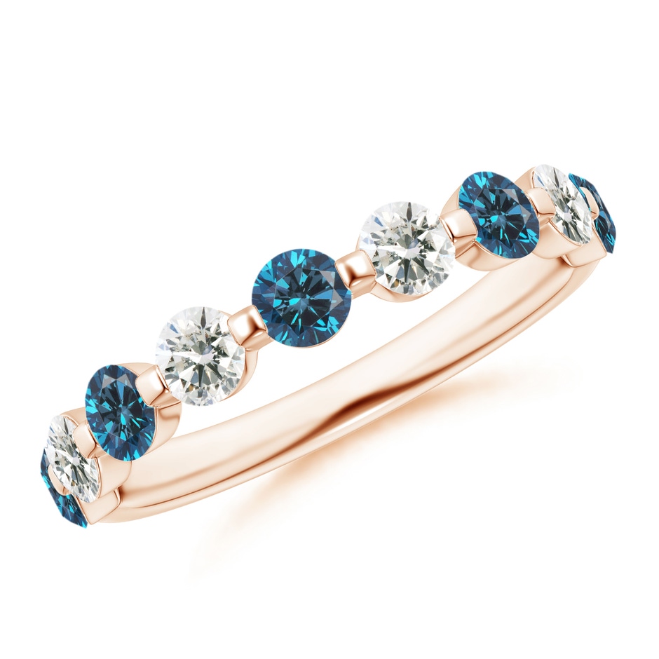 3mm AAA Floating Blue and White Diamond Semi Eternity Wedding Band in Rose Gold 