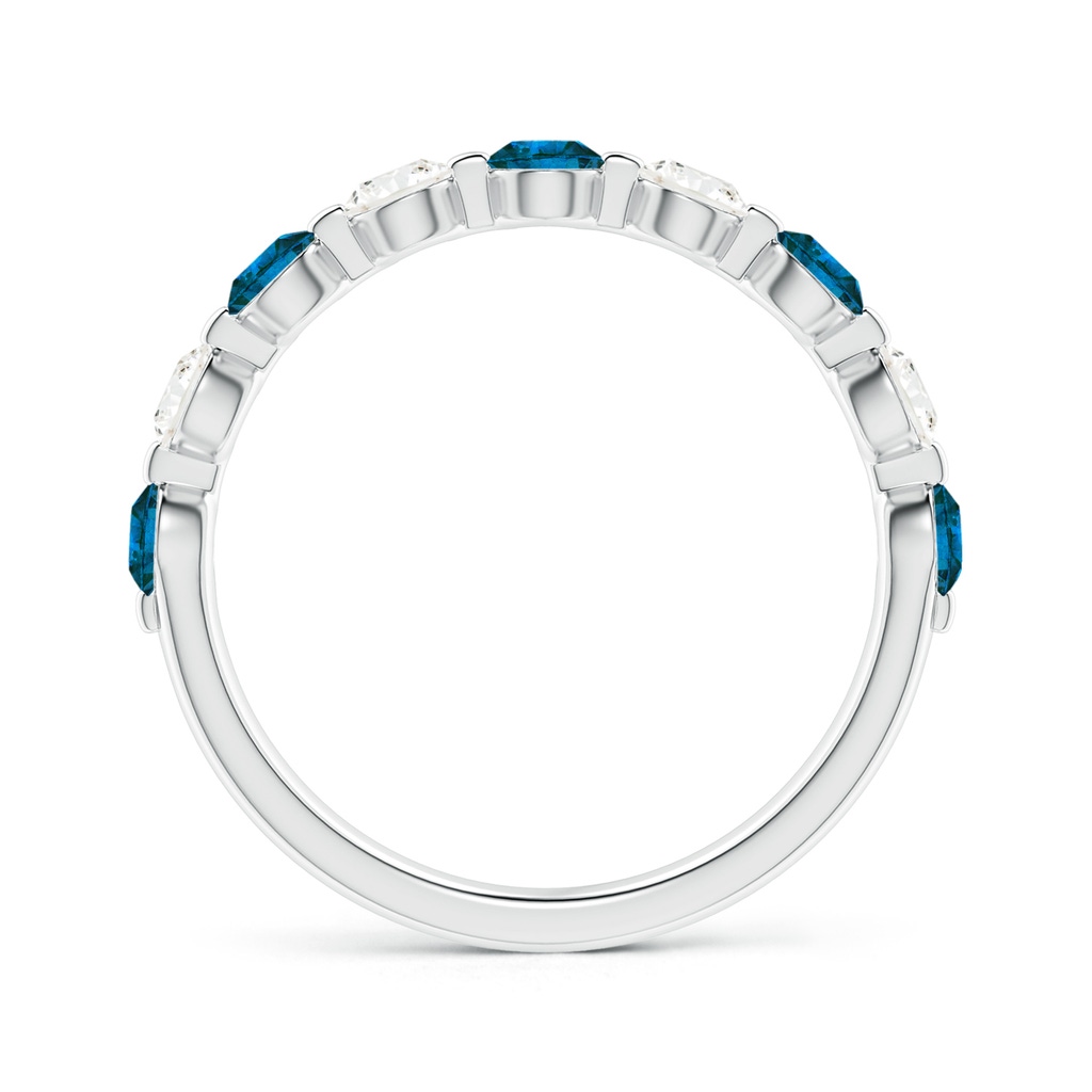 3mm AAA Floating Blue and White Diamond Semi Eternity Wedding Band in White Gold - side 1