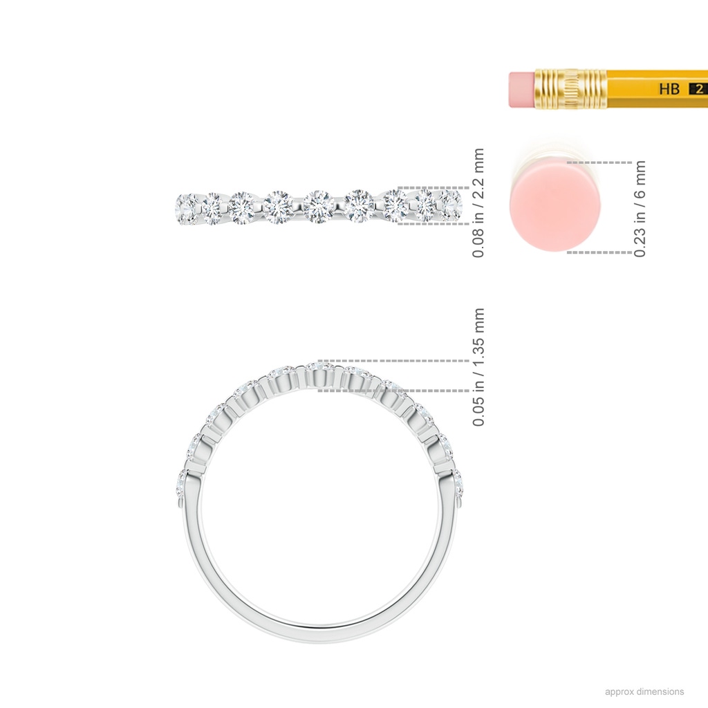 2.2mm GVS2 Floating Round Diamond Semi Eternity Wedding Band for Her in P950 Platinum Ruler