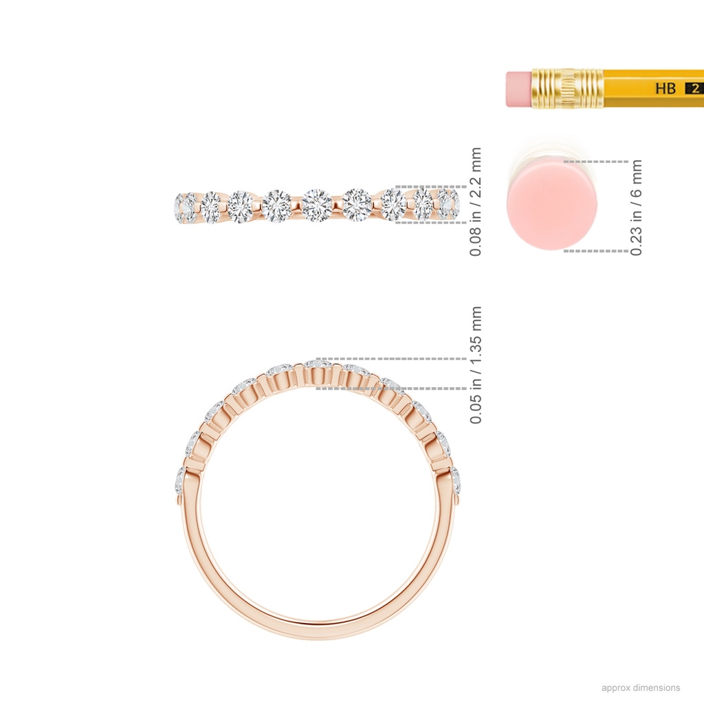 2.2mm HSI2 Floating Round Diamond Semi Eternity Wedding Band for Her in 10K Rose Gold Ruler