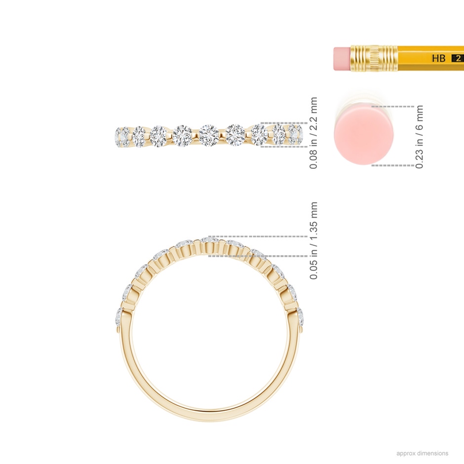 2.2mm HSI2 Floating Round Diamond Semi Eternity Wedding Band for Her in Yellow Gold ruler