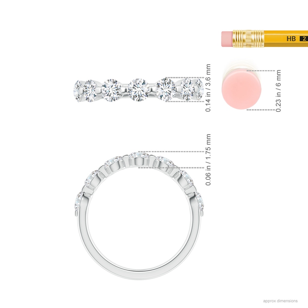 3.6mm GVS2 Floating Round Diamond Semi Eternity Wedding Band for Her in P950 Platinum Ruler