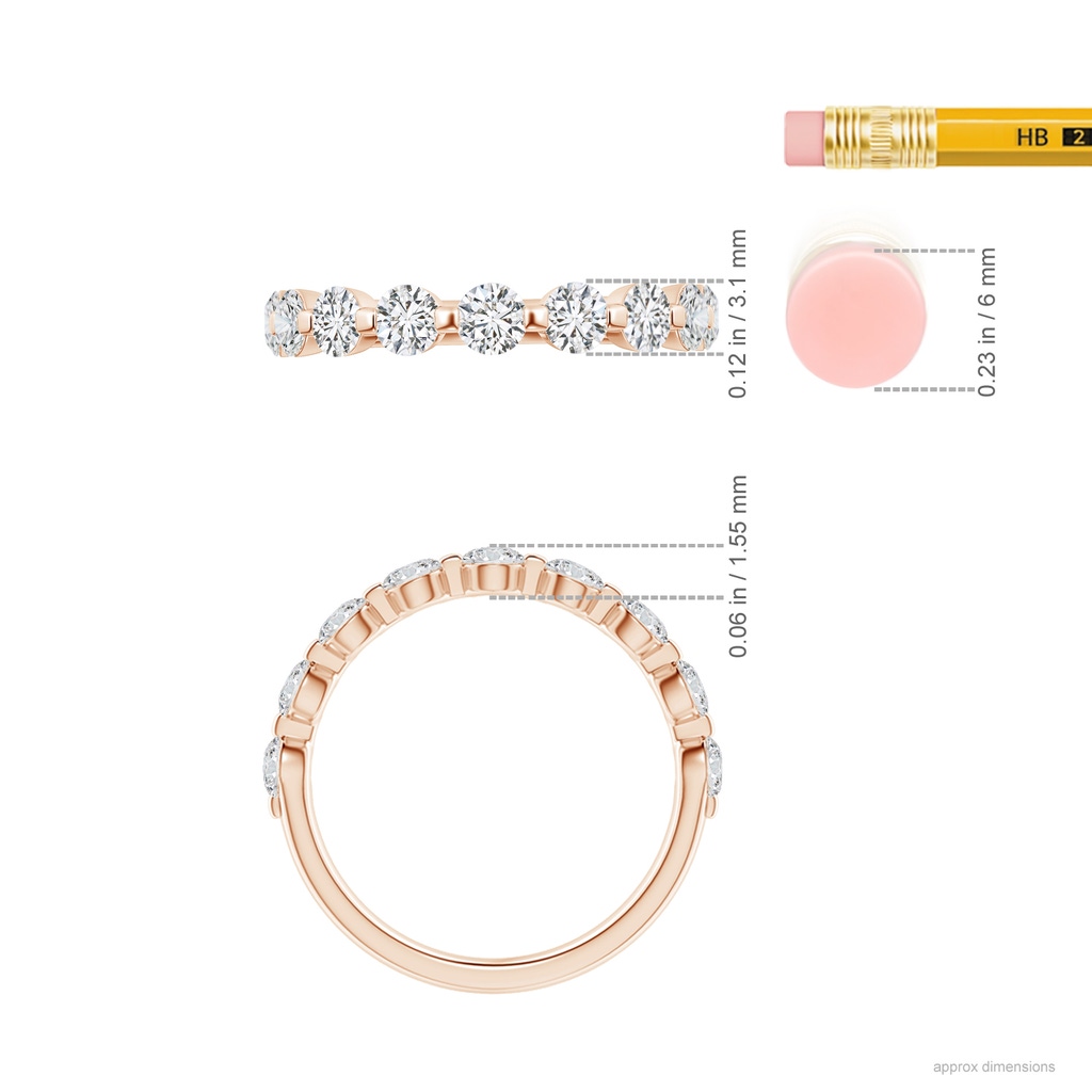 3mm HSI2 Floating Round Diamond Semi Eternity Wedding Band for Her in Rose Gold Ruler
