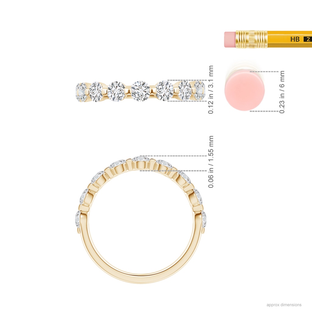 3mm HSI2 Floating Round Diamond Semi Eternity Wedding Band for Her in Yellow Gold Ruler