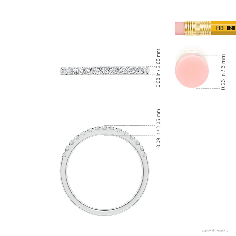 1.55mm HSI2 Half Eternity Round Diamond Wedding Band for Her in White Gold ruler