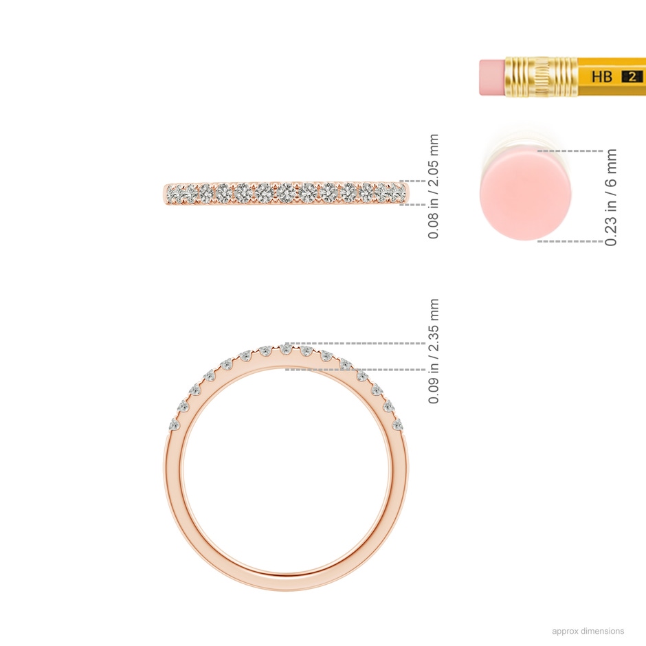 1.55mm KI3 Half Eternity Round Diamond Wedding Band for Her in Rose Gold ruler