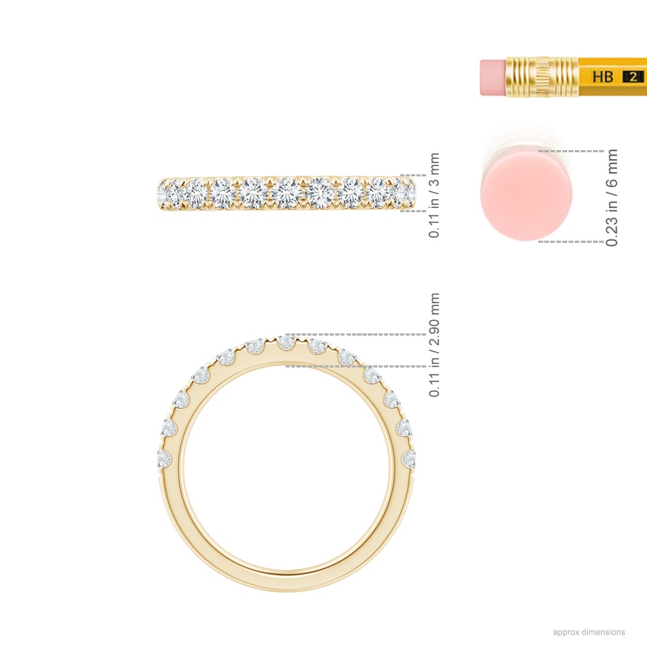2.4mm GVS2 Half Eternity Round Diamond Wedding Band for Her in Yellow Gold ruler