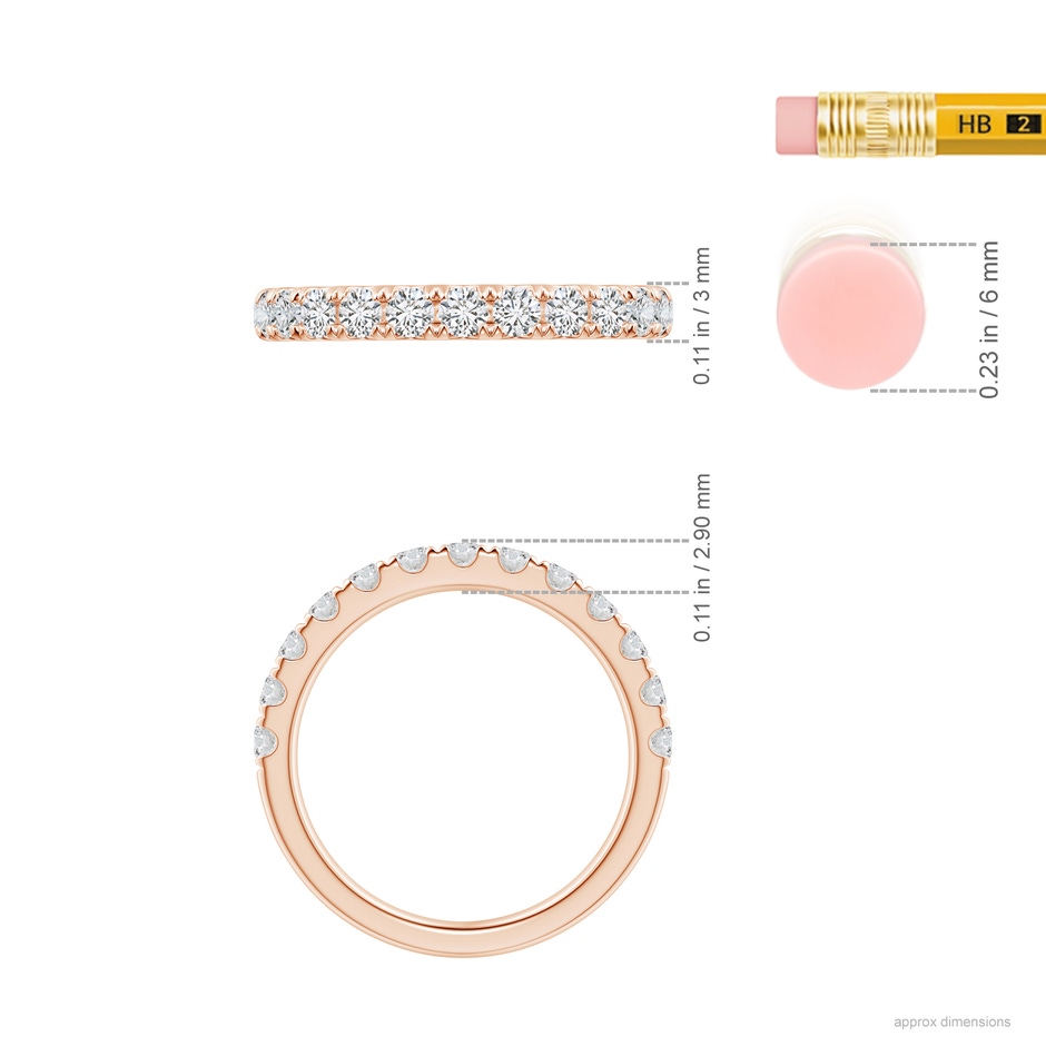 2.4mm HSI2 Half Eternity Round Diamond Wedding Band for Her in Rose Gold ruler
