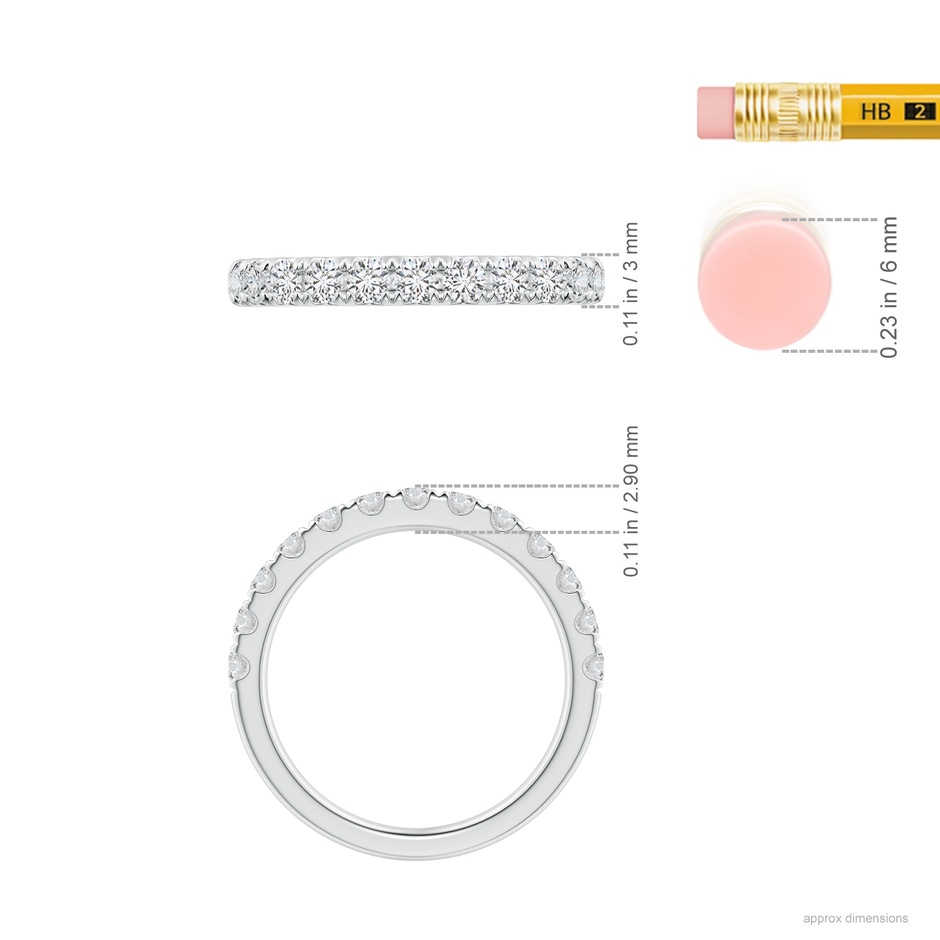 2.4mm HSI2 Half Eternity Round Diamond Wedding Band for Her in White Gold ruler
