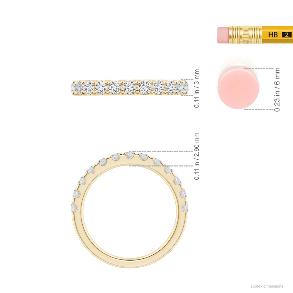 2.4mm HSI2 Half Eternity Round Diamond Wedding Band for Her in Yellow Gold Ruler