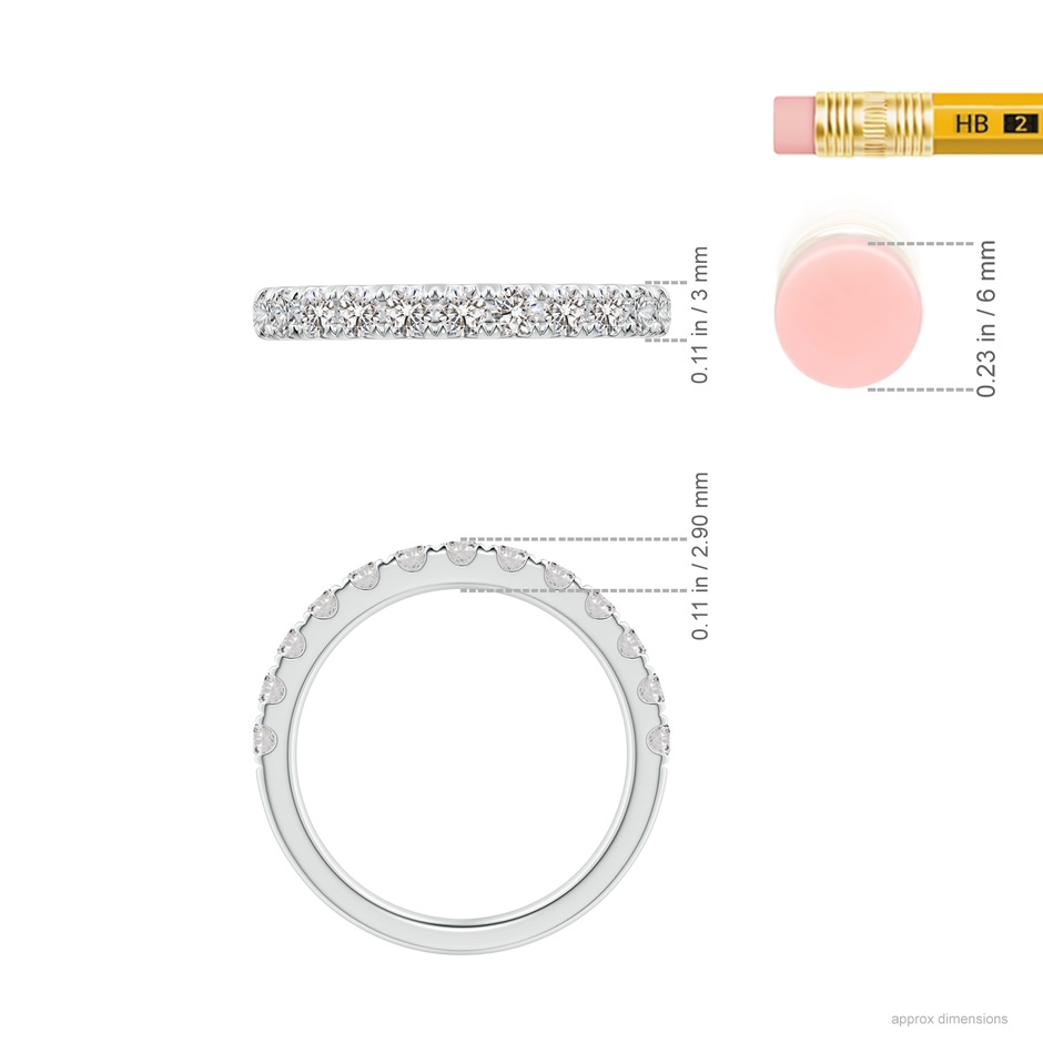 2.4mm IJI1I2 Half Eternity Round Diamond Wedding Band for Her in White Gold ruler