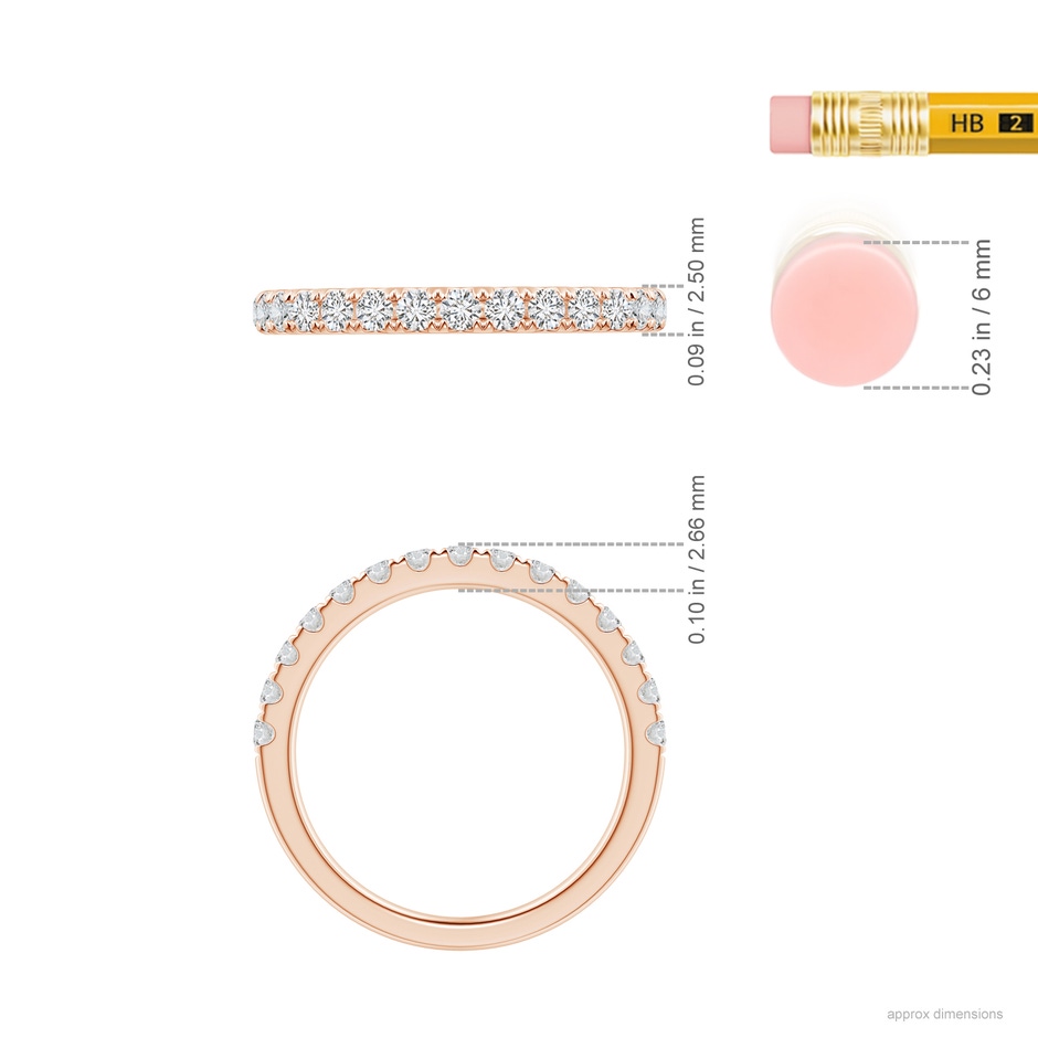 2mm HSI2 Half Eternity Round Diamond Wedding Band for Her in Rose Gold ruler