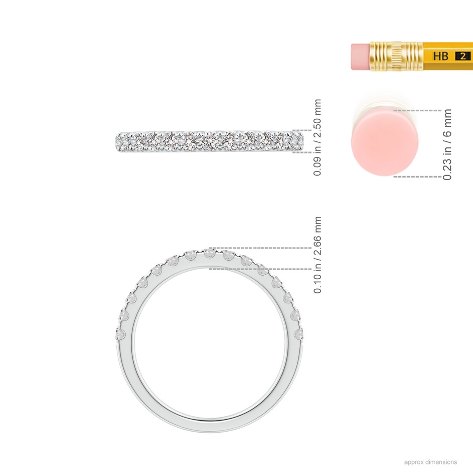2mm IJI1I2 Half Eternity Round Diamond Wedding Band for Her in White Gold ruler