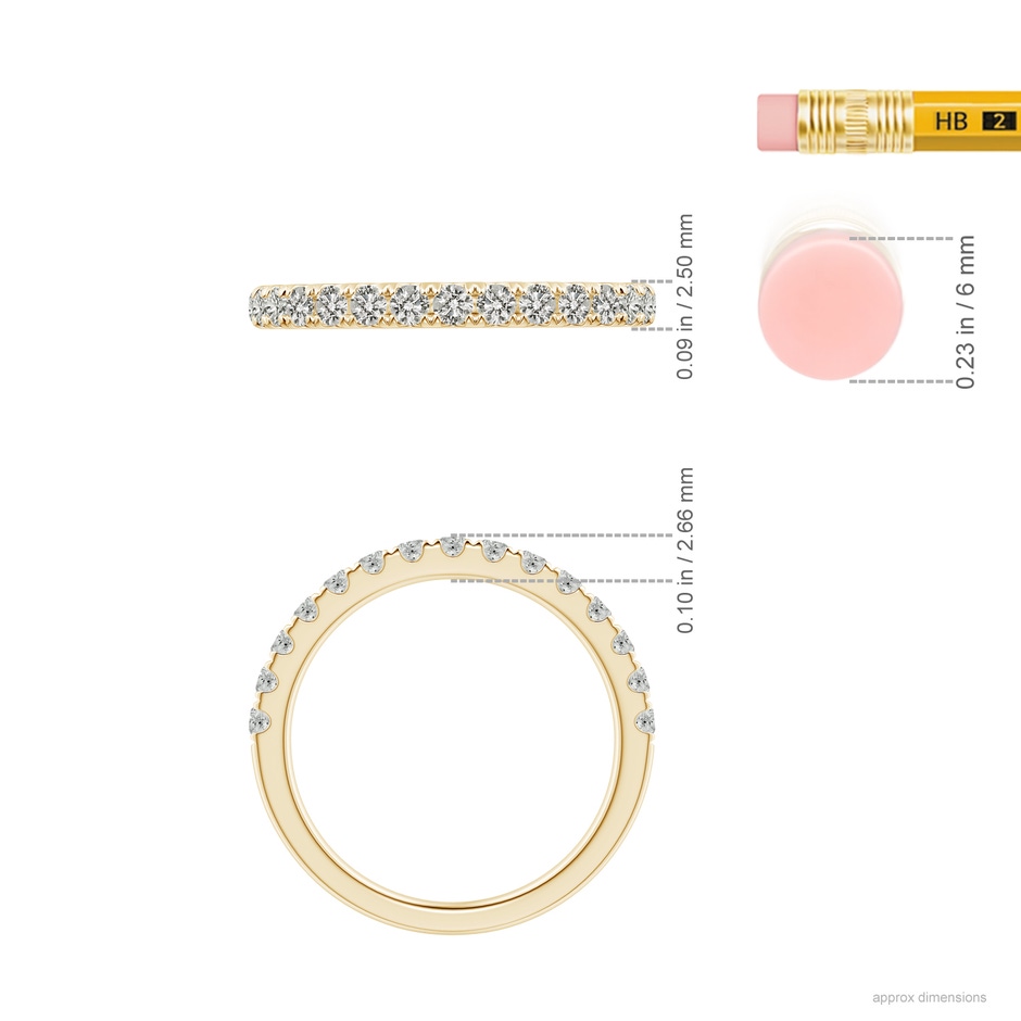 2mm KI3 Half Eternity Round Diamond Wedding Band for Her in Yellow Gold ruler