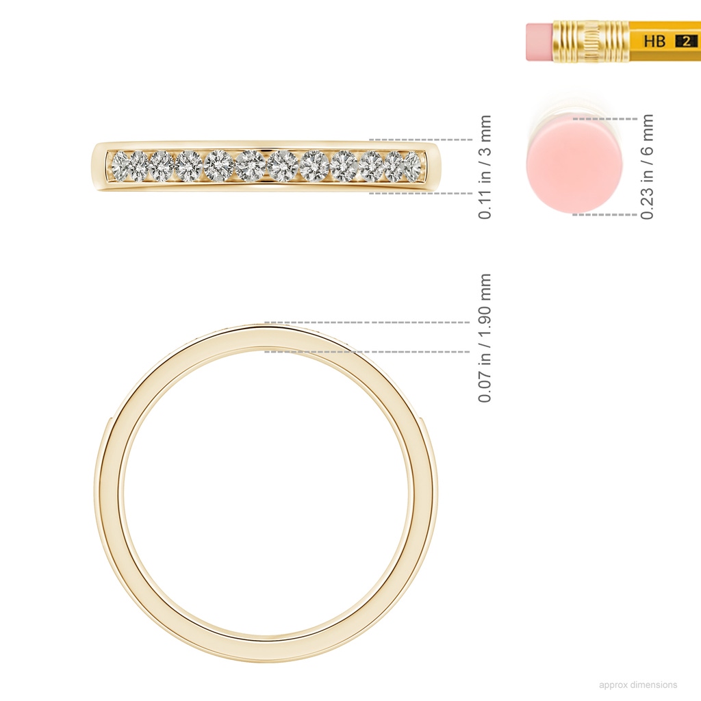 1.7mm KI3 Channel-Set Half Eternity Diamond Wedding Ring for Women in 10K Yellow Gold ruler