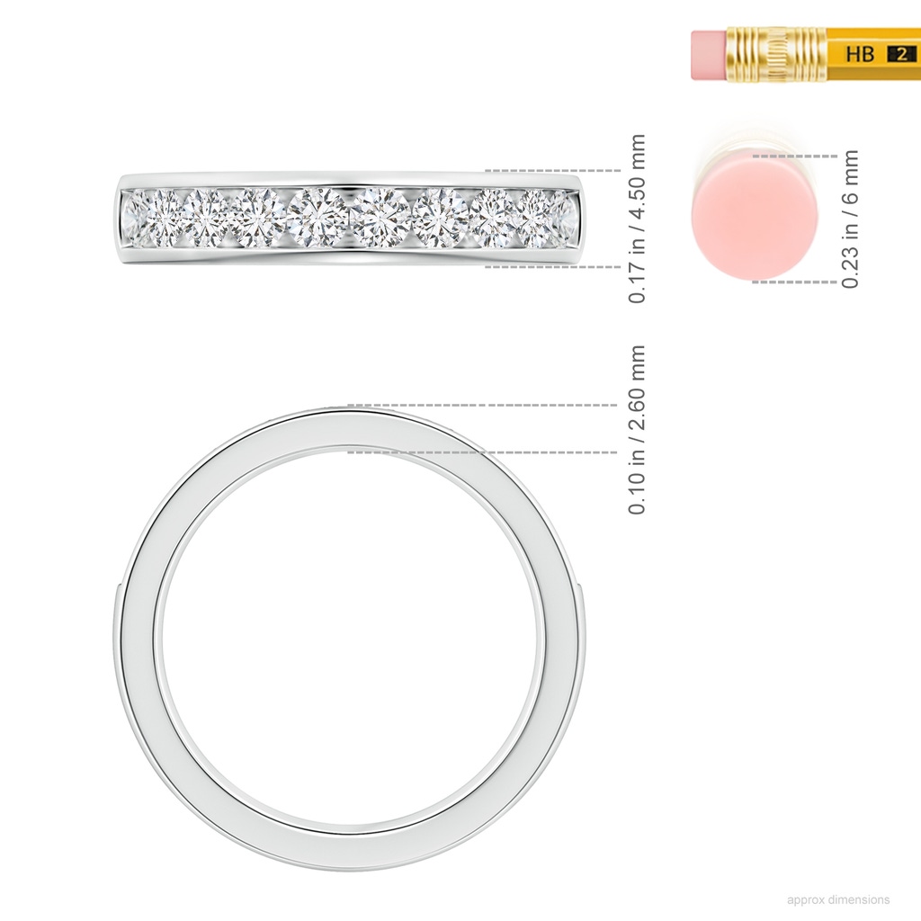 2.6mm HSI2 Channel-Set Half Eternity Diamond Wedding Ring for Women in White Gold ruler
