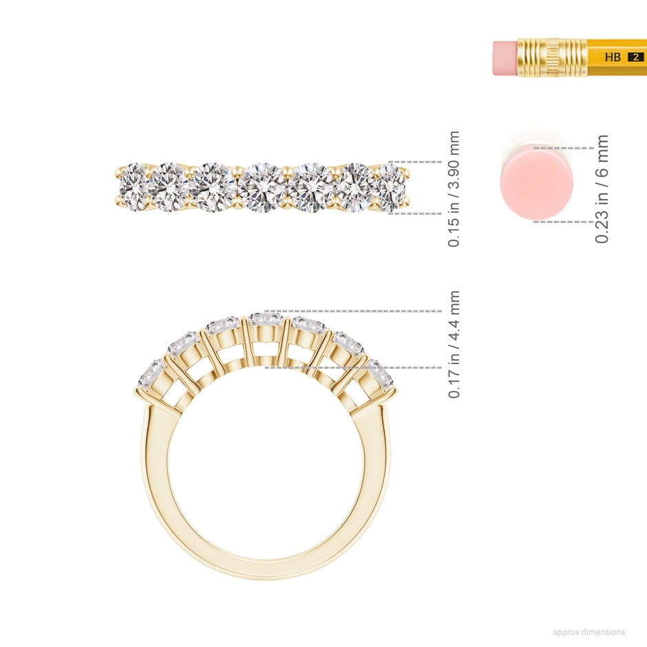 3.9mm IJI1I2 Half Eternity Seven Stone Diamond Wedding Band in Yellow Gold ruler